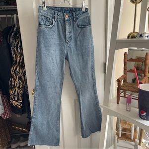 reclaimed vintage mid wash flared structured jeans